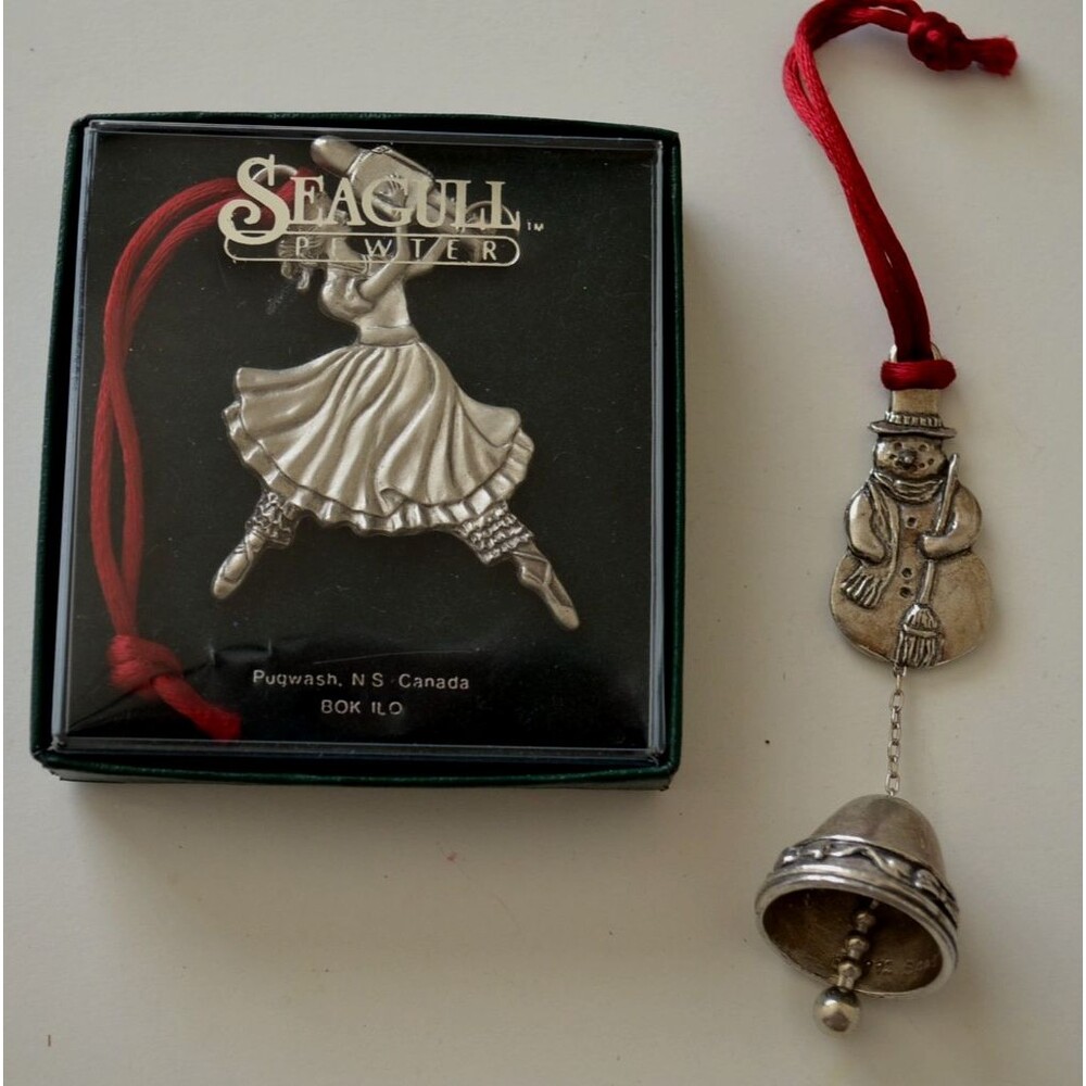 Pewter Ballerina Nutcracker Snowman Bell Christmas Ornament Seagull Pewter 1993
